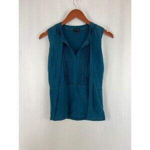 Talbots Women’s XS Sleeveless Knit Top Blue V Neck Career Corporate Workwear Tie